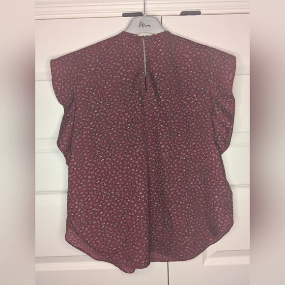 Anthropologie Ranna Gill Women XS Tank Blouse Red Cutout Neckline Ruffle Sleeve - Picture 2 of 10